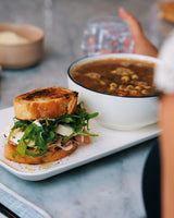 Sicilian Lentil Soup with Grilled Cheese, Prosciutto & Arugula