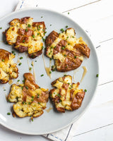 Roasted Smashed Potatoes with White Balsamic Reduction