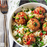 Asian Pork Meatballs over Coconut Rice