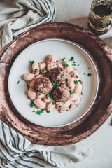 Baked Pesto Pork Meatballs with Creamy Gnocchi
