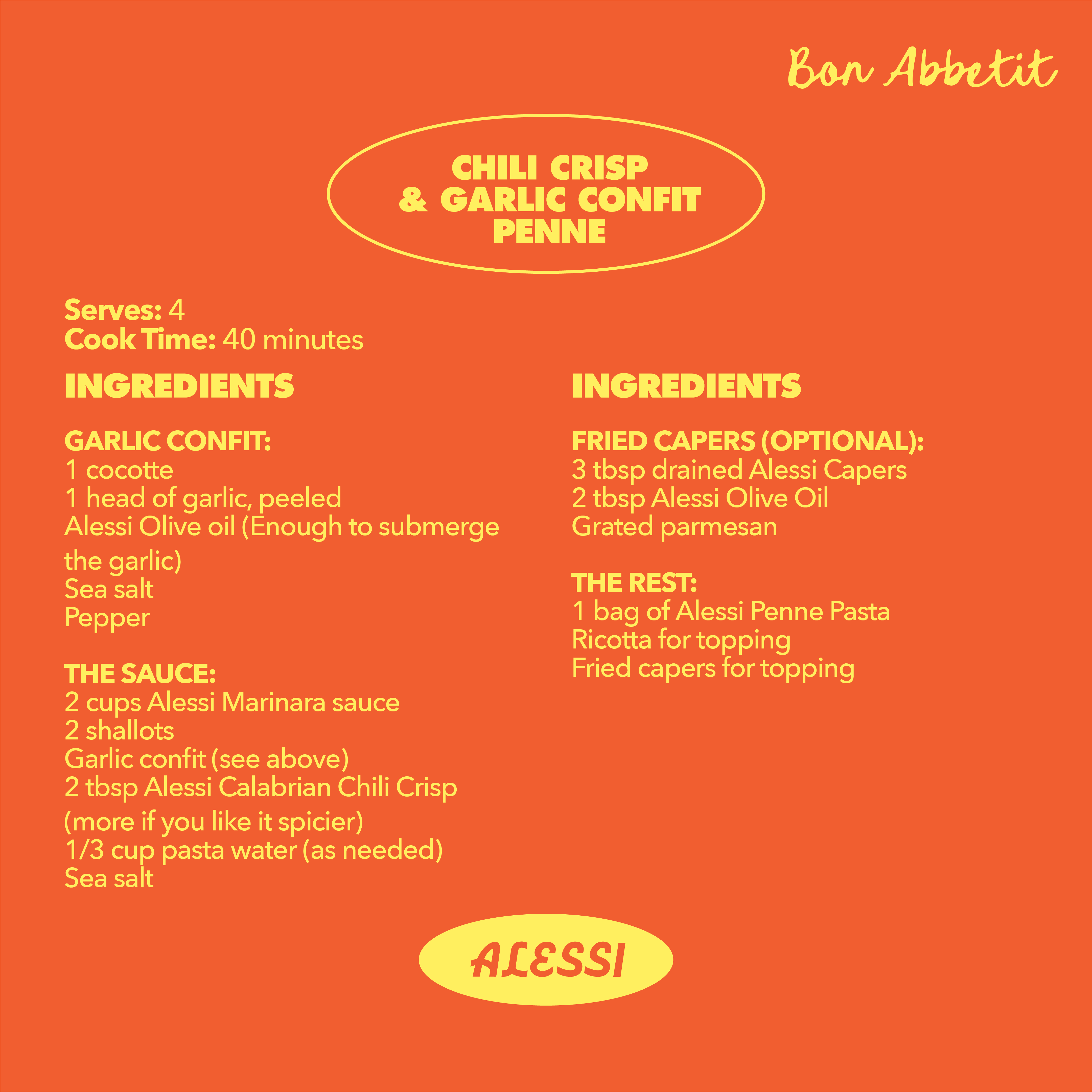 Chili Crisp & Garlic Confit Penne